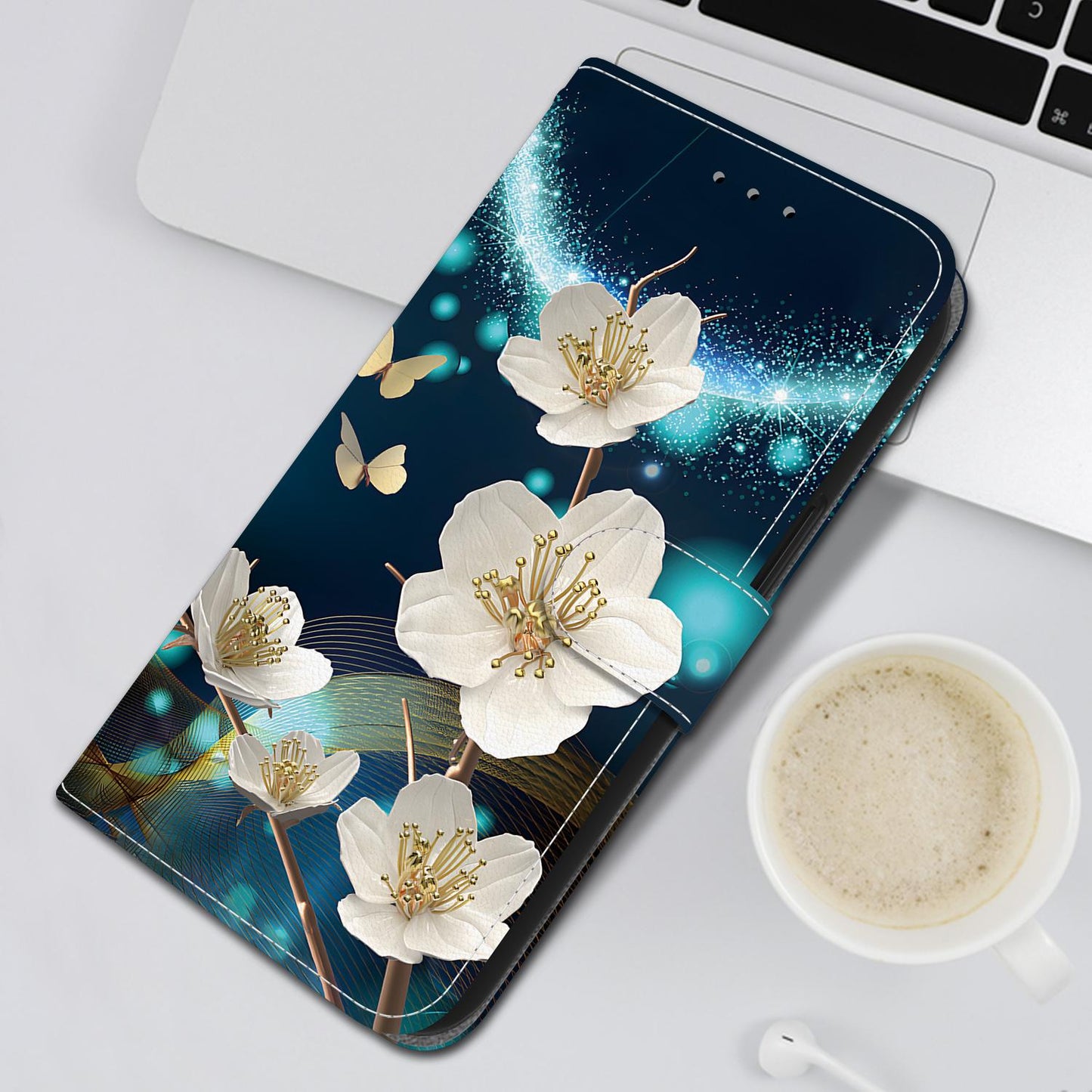For iPhone 16e Crystal Texture Colored Drawing Leather Phone Case(Magnolia)