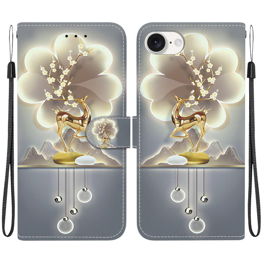 For iPhone 16e Crystal Texture Colored Drawing Leather Phone Case(Sika Deer)