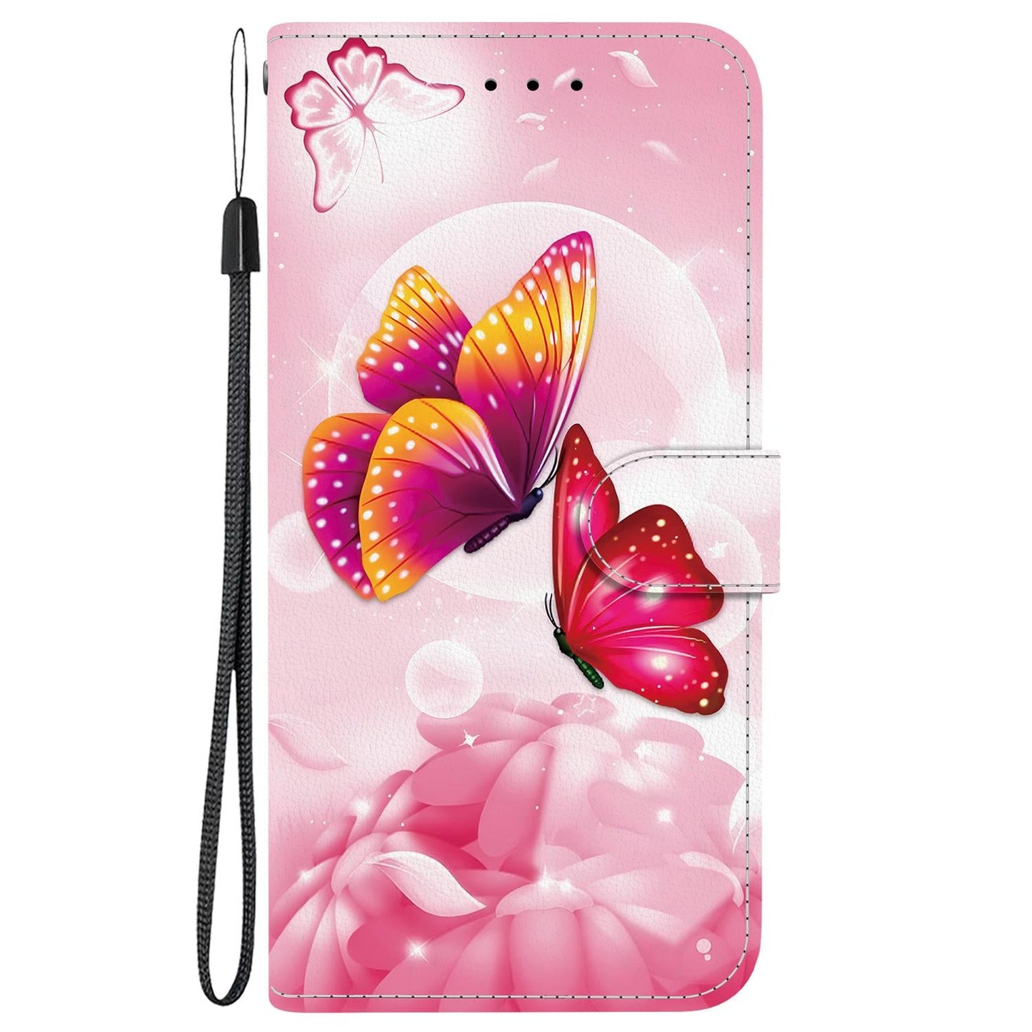 For iPhone 16e Crystal Texture Colored Drawing Leather Phone Case(Pink Butterflies)