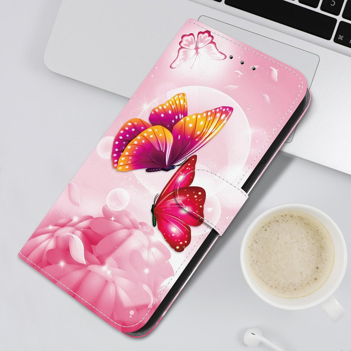 For iPhone 16e Crystal Texture Colored Drawing Leather Phone Case(Pink Butterflies)