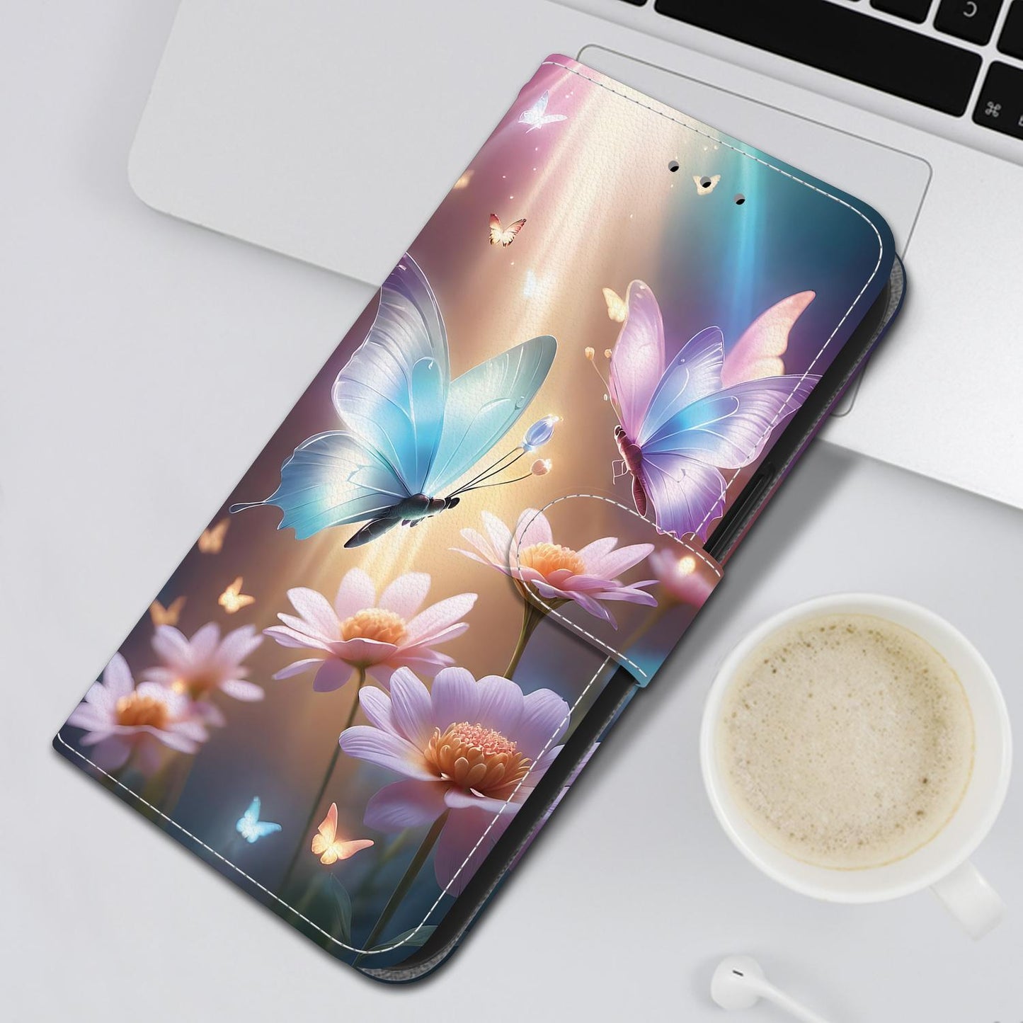 For iPhone 16e Crystal Texture Colored Drawing Leather Phone Case(Butterfly Love Flower)