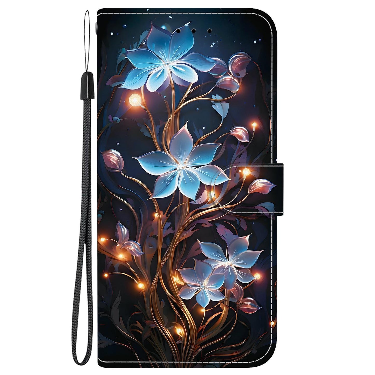 For iPhone 16e Crystal Texture Colored Drawing Leather Phone Case(Little Lantern Flower)