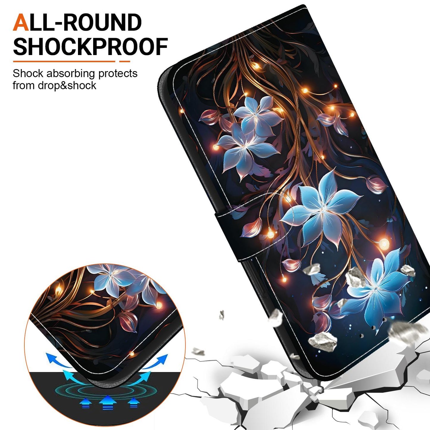 For iPhone 16e Crystal Texture Colored Drawing Leather Phone Case(Little Lantern Flower)