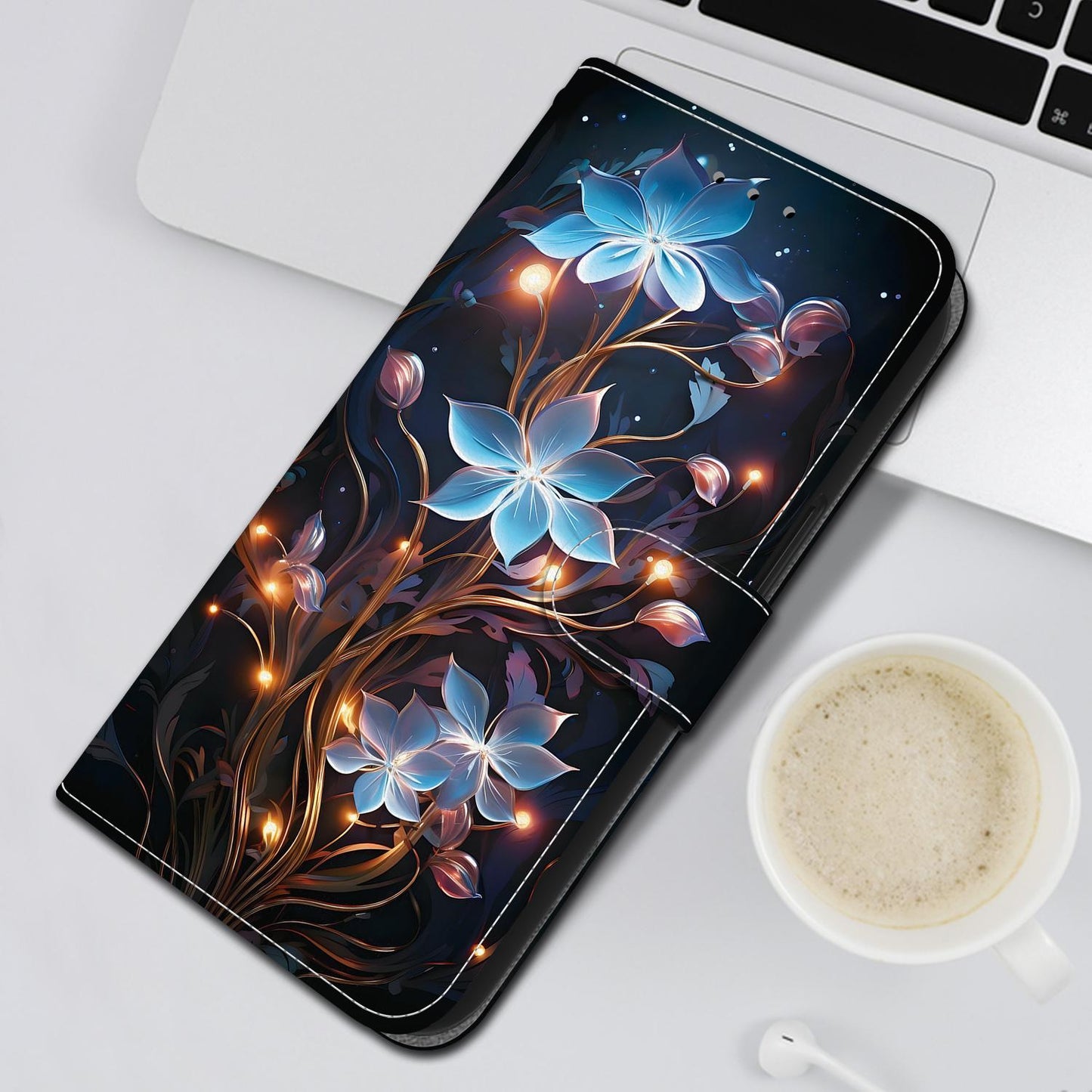 For iPhone 16e Crystal Texture Colored Drawing Leather Phone Case(Little Lantern Flower)