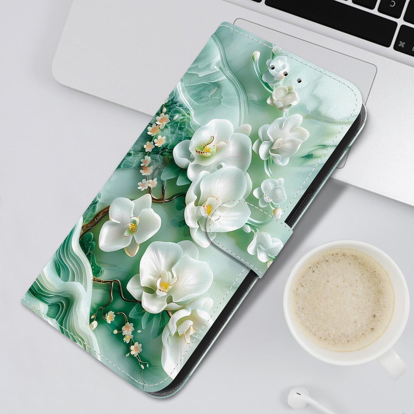 For iPhone 16e Crystal Texture Colored Drawing Leather Phone Case(Jade Flowers)