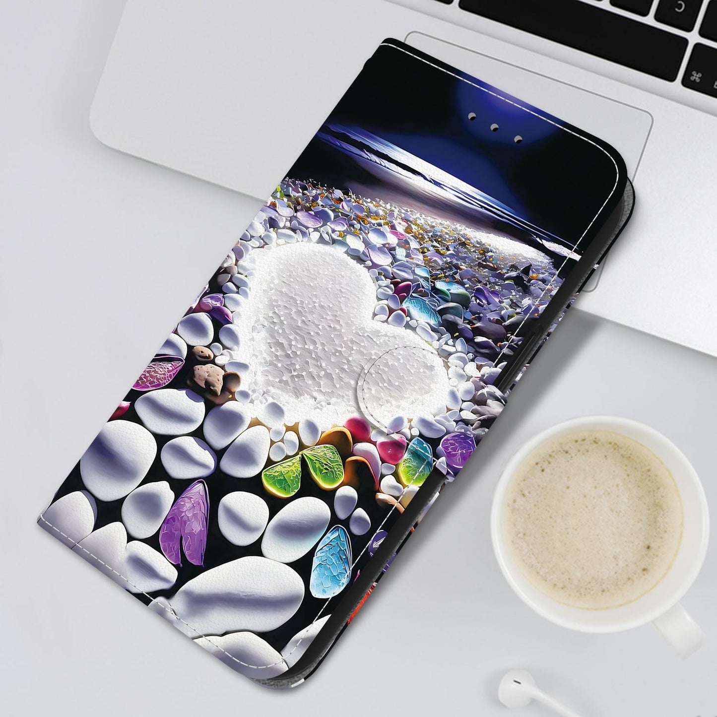 For iPhone 16e Crystal Texture Colored Drawing Leather Phone Case(Heart Shaped)