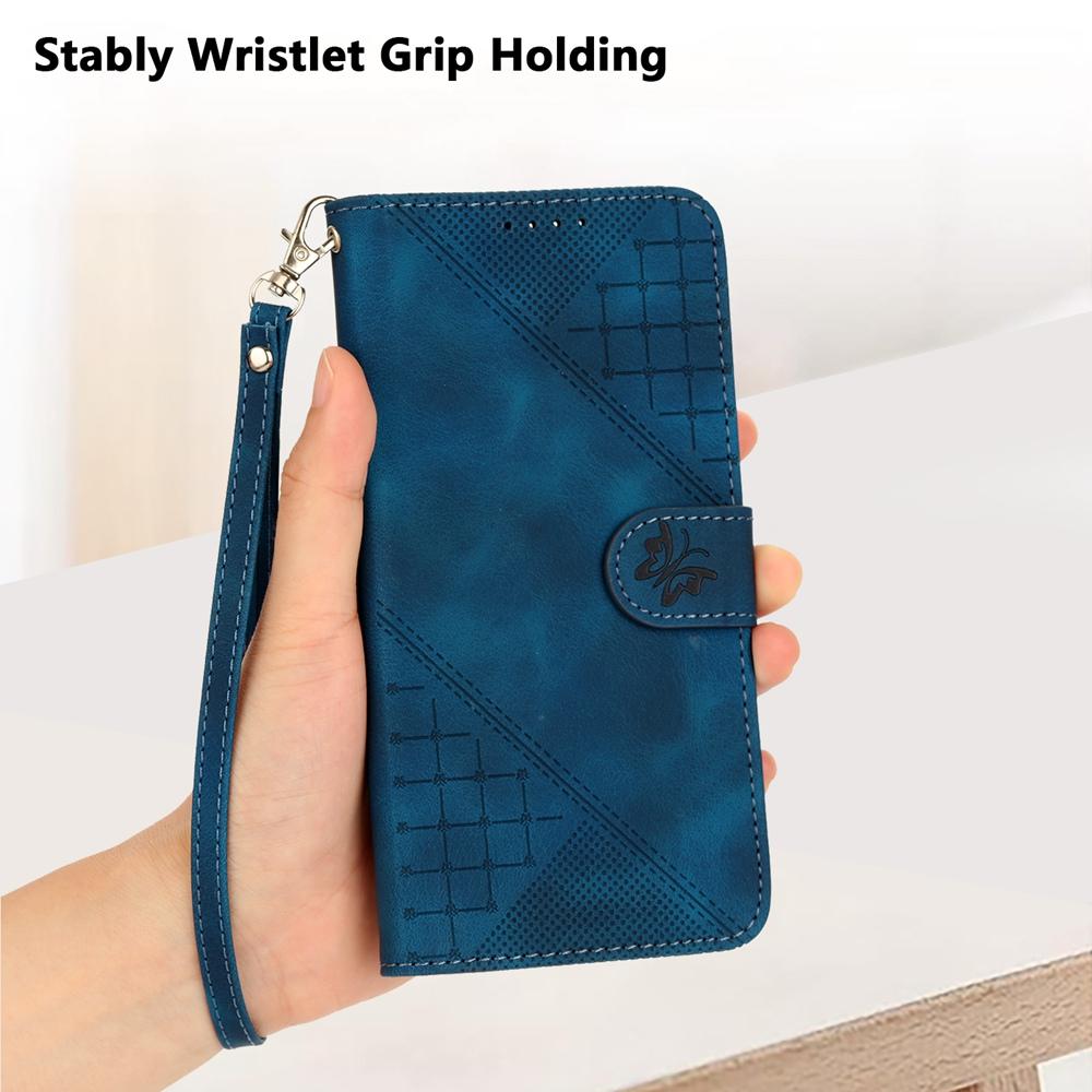 For vivo V50 Lite 4G / 5G Grid Butterfly Embossed Pattern Leather Phone Case with Lanyard(Dark Blue)