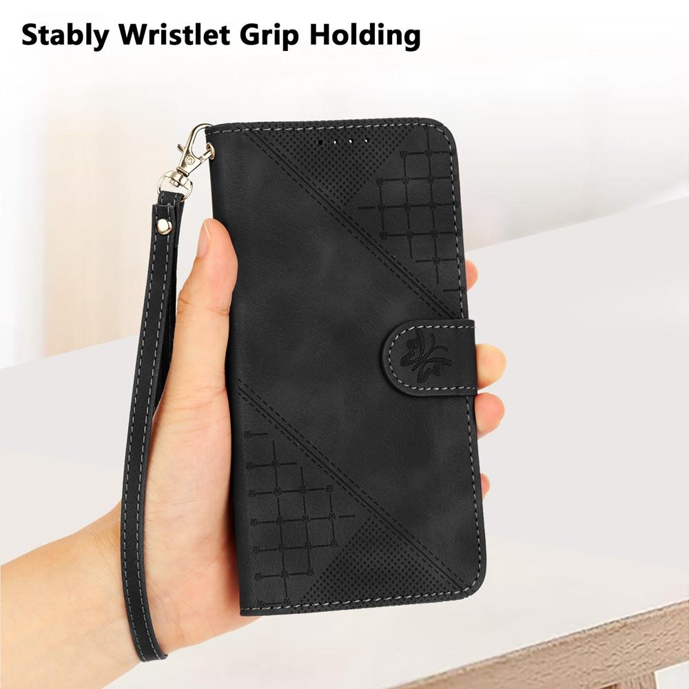 For vivo V50 Lite 4G / 5G Grid Butterfly Embossed Pattern Leather Phone Case with Lanyard(Black)