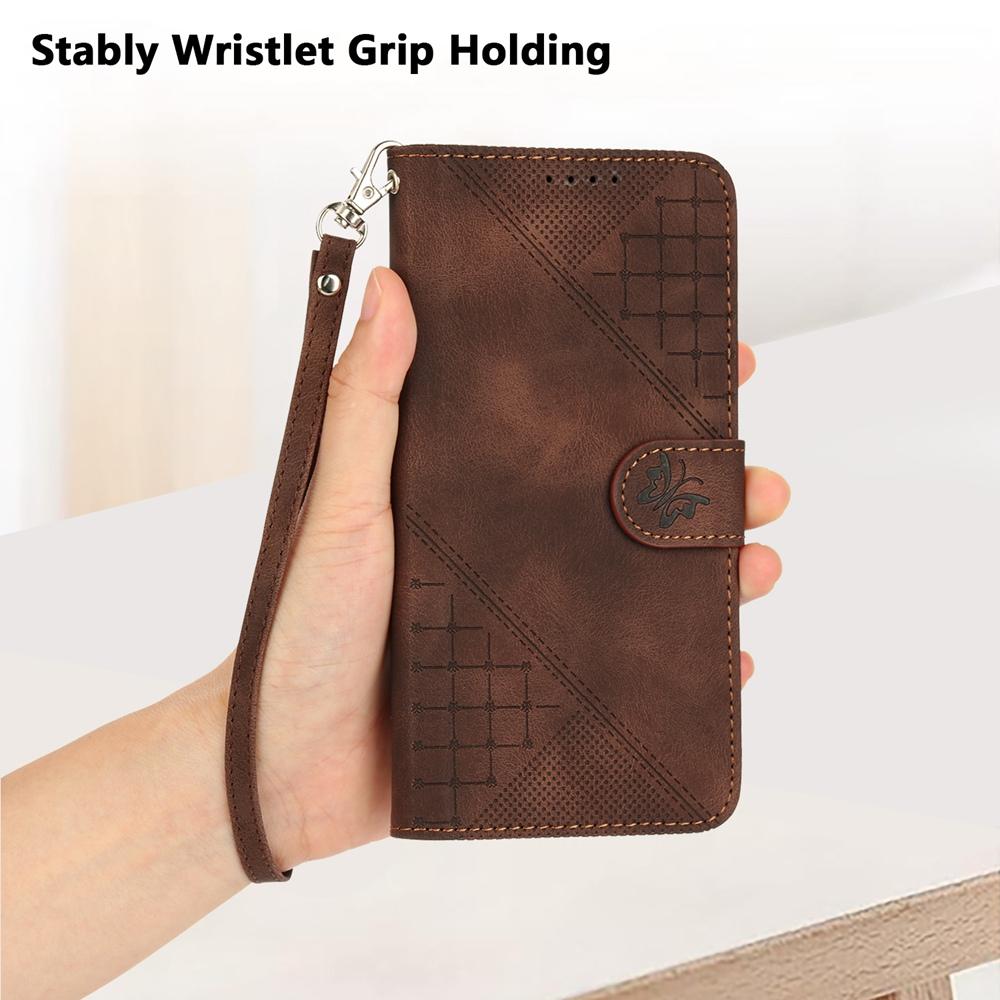 For vivo V50 Lite 4G / 5G Grid Butterfly Embossed Pattern Leather Phone Case with Lanyard(Coffee)