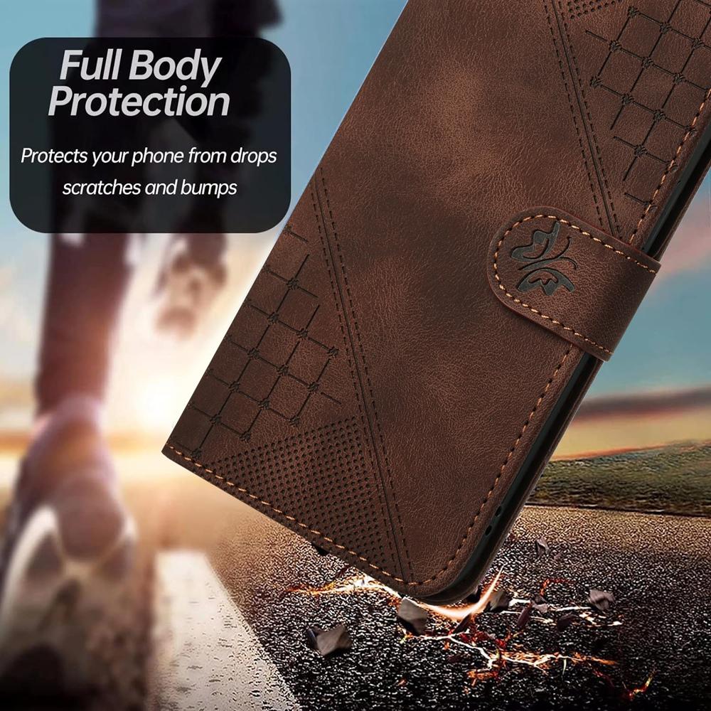 For vivo V50 Lite 4G / 5G Grid Butterfly Embossed Pattern Leather Phone Case with Lanyard(Coffee)
