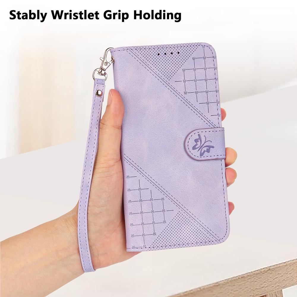 For vivo V50 Lite 4G / 5G Grid Butterfly Embossed Pattern Leather Phone Case with Lanyard(Light Purple)