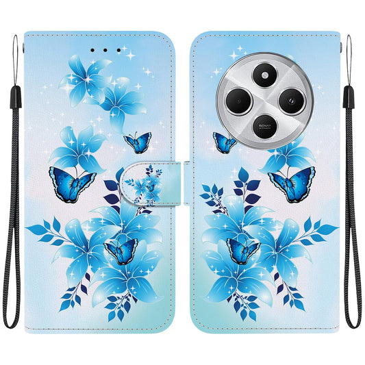 For Redmi 14C 4G Crystal Texture Colored Drawing Leather Phone Case(Blue Butterflies)