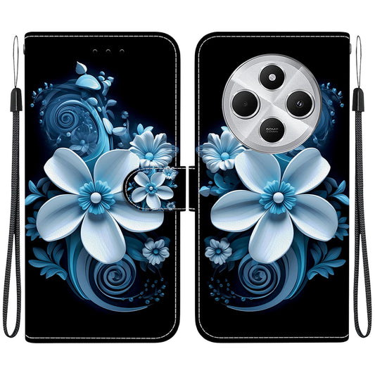 For Redmi 14C 4G Crystal Texture Colored Drawing Leather Phone Case(Black Orchid)