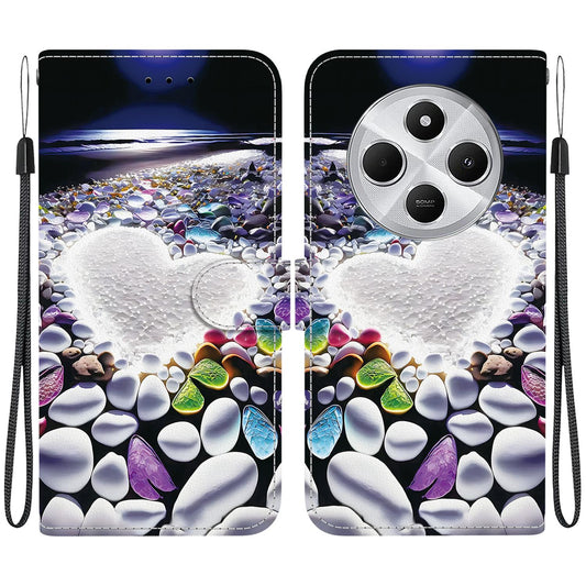 For Redmi 14C 4G Crystal Texture Colored Drawing Leather Phone Case(Heart Shaped)