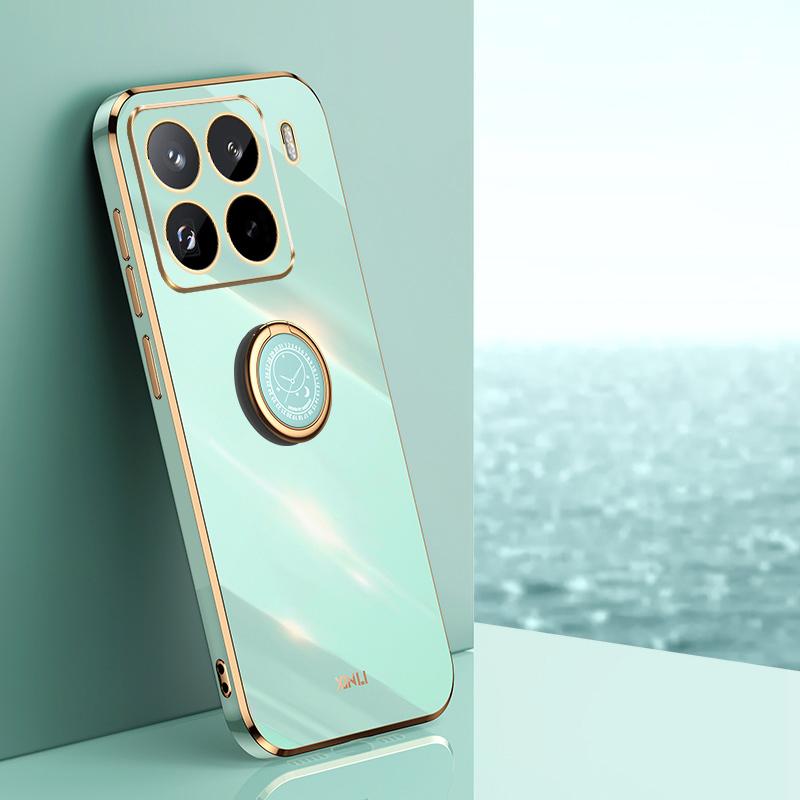 For Xiaomi 15 Pro XINLI Straight Edge 6D Electroplate TPU Phone Case with Ring Holder(Mint Green)