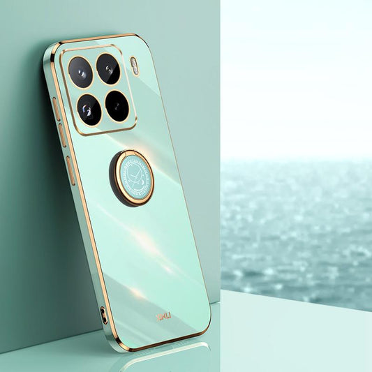 For Xiaomi 15 Pro XINLI Straight Edge 6D Electroplate TPU Phone Case with Ring Holder(Mint Green)