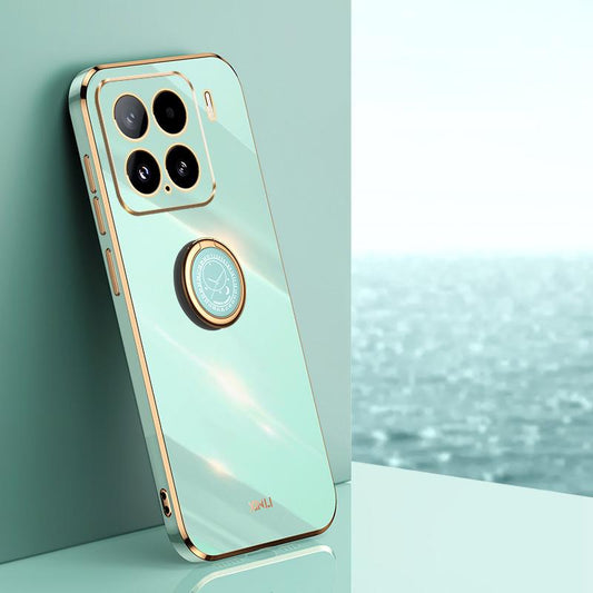 For Xiaomi 15 XINLI Straight Edge 6D Electroplate TPU Phone Case with Ring Holder(Mint Green)