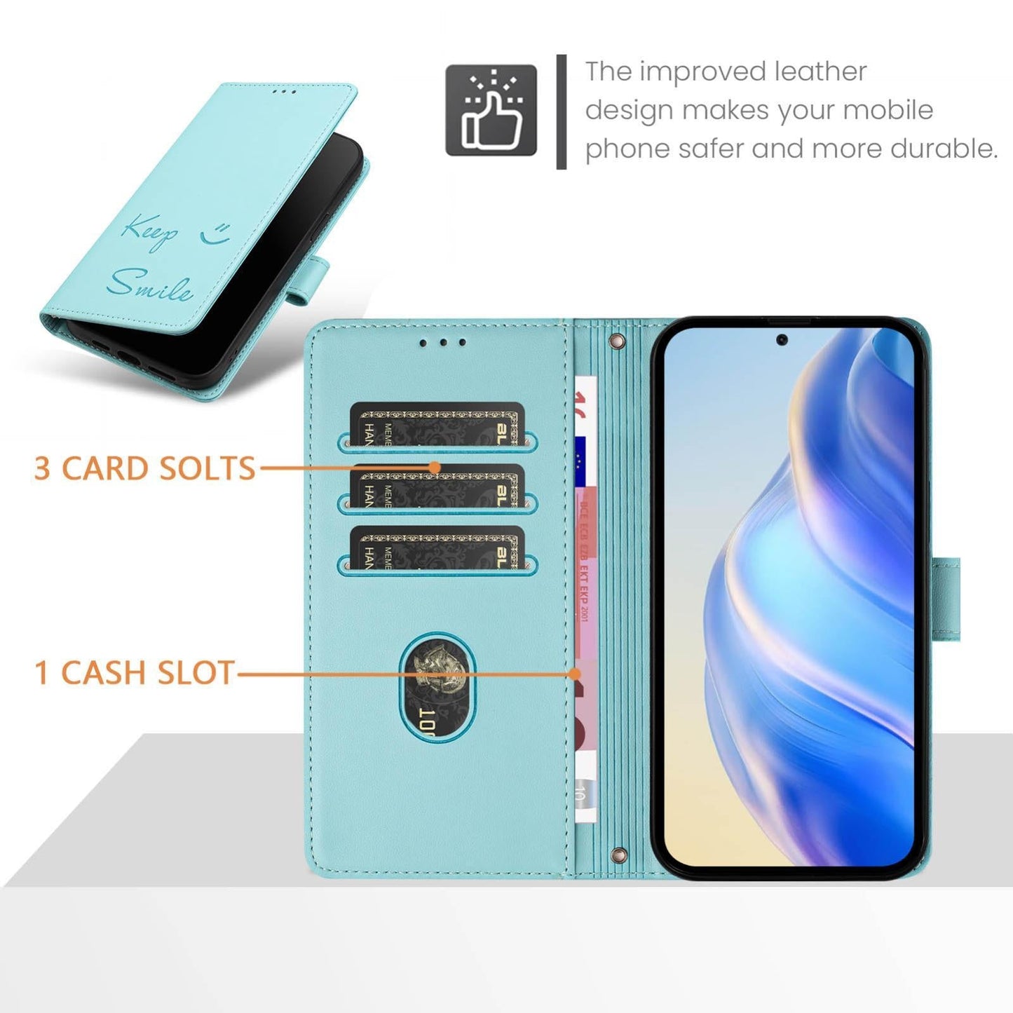 For vivo V50 5G Global Smile Embossing RFID Leather Phone Case(Mint Green)