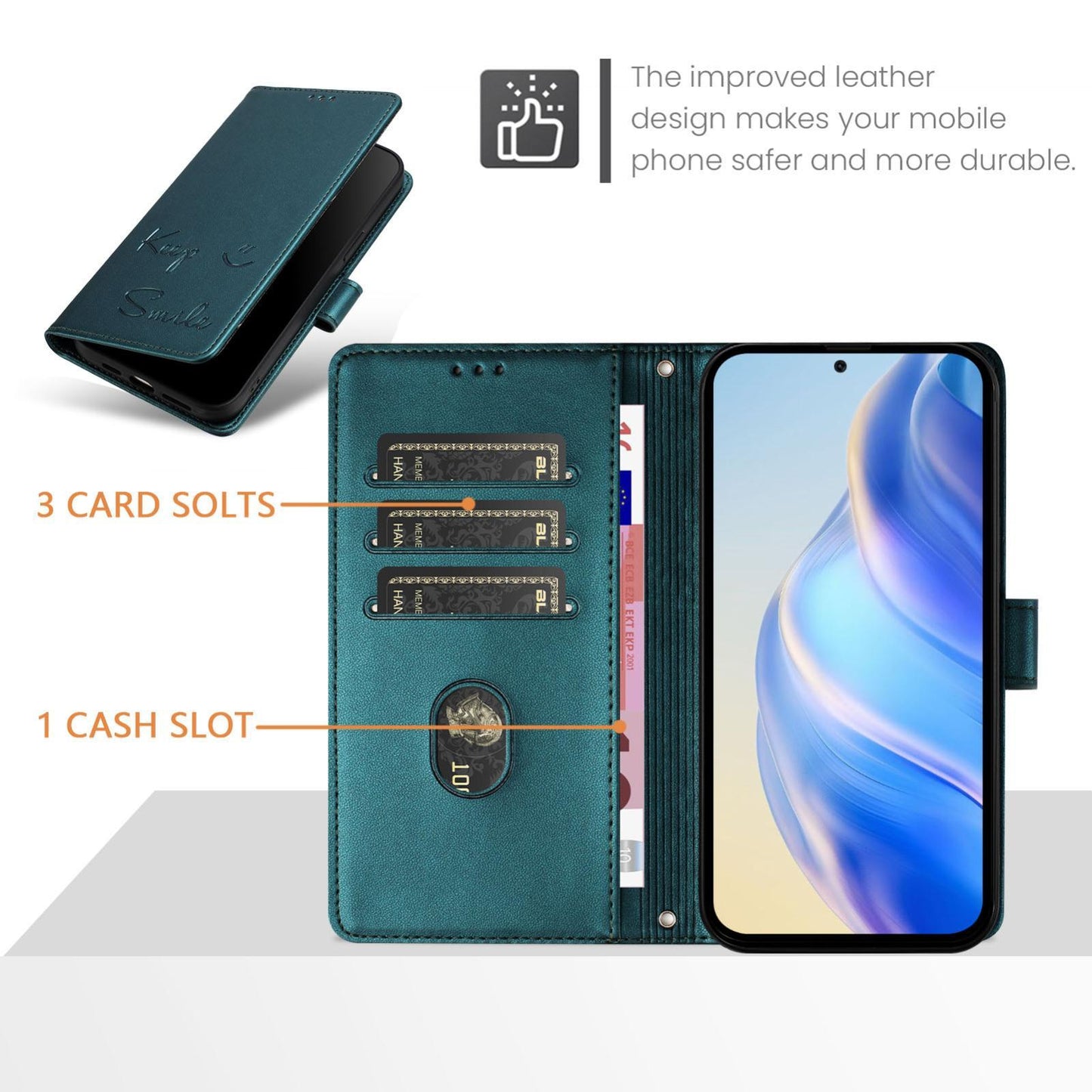 For vivo V50 5G Global Smile Embossing RFID Leather Phone Case(Peacock Green)