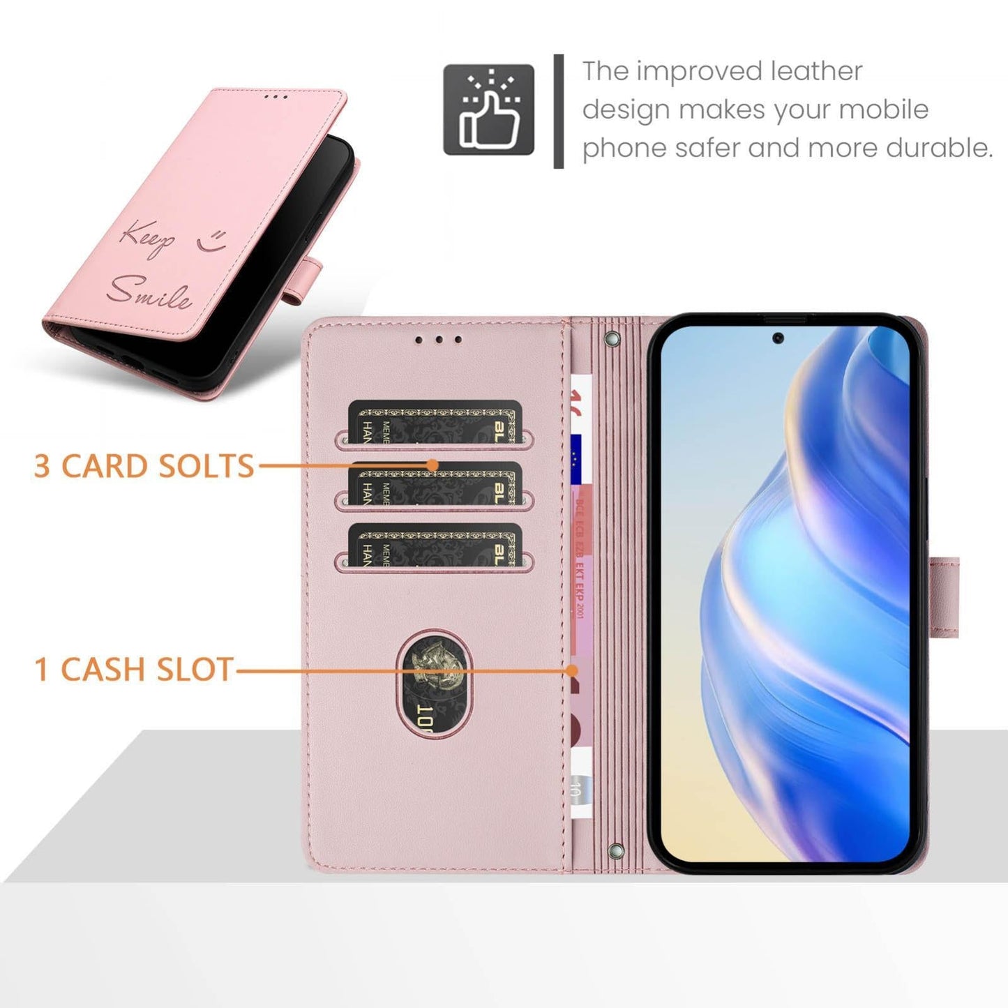For vivo V50 Lite 5G Smile Embossing RFID Leather Phone Case(Pink)