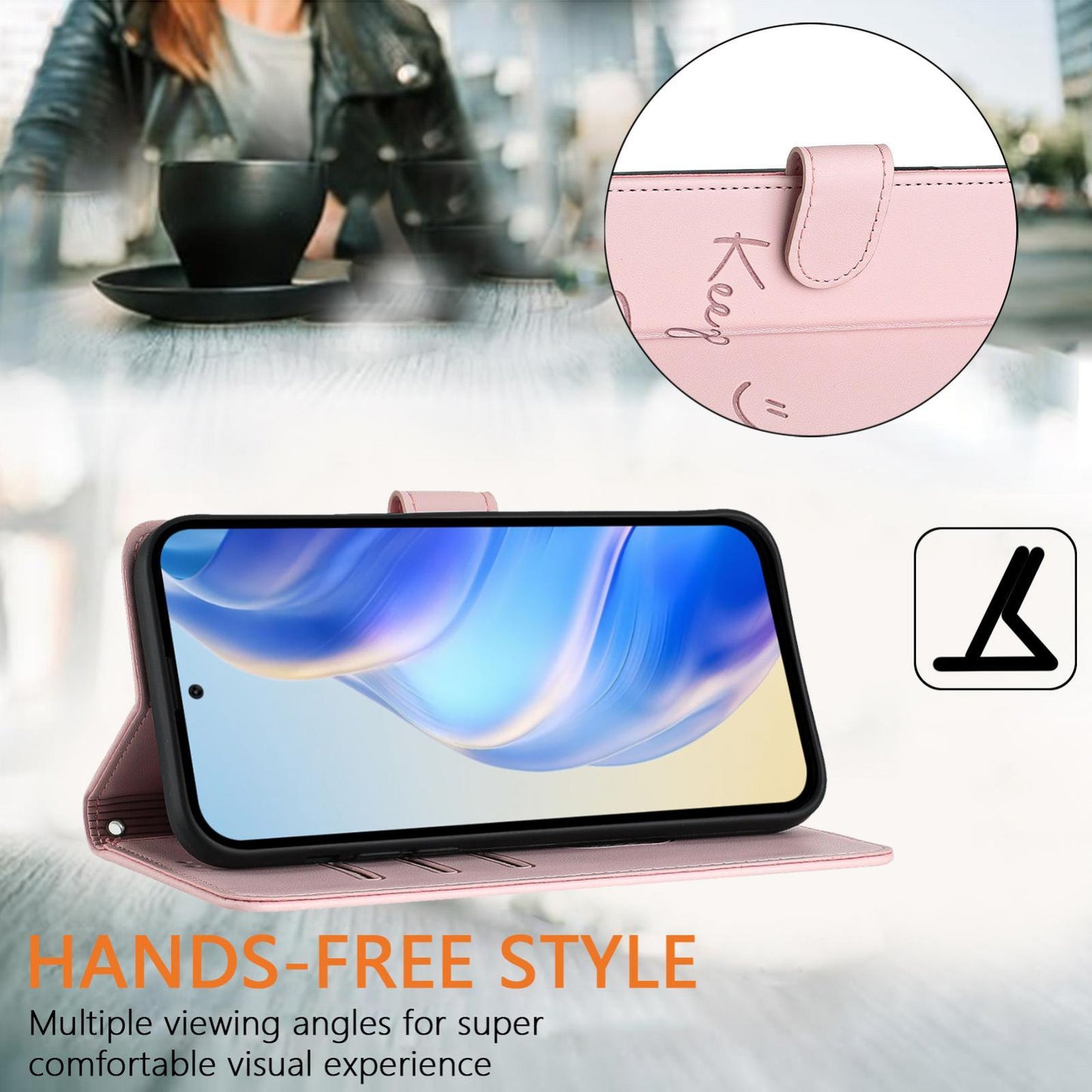 For vivo V50 Lite 5G Smile Embossing RFID Leather Phone Case(Pink)