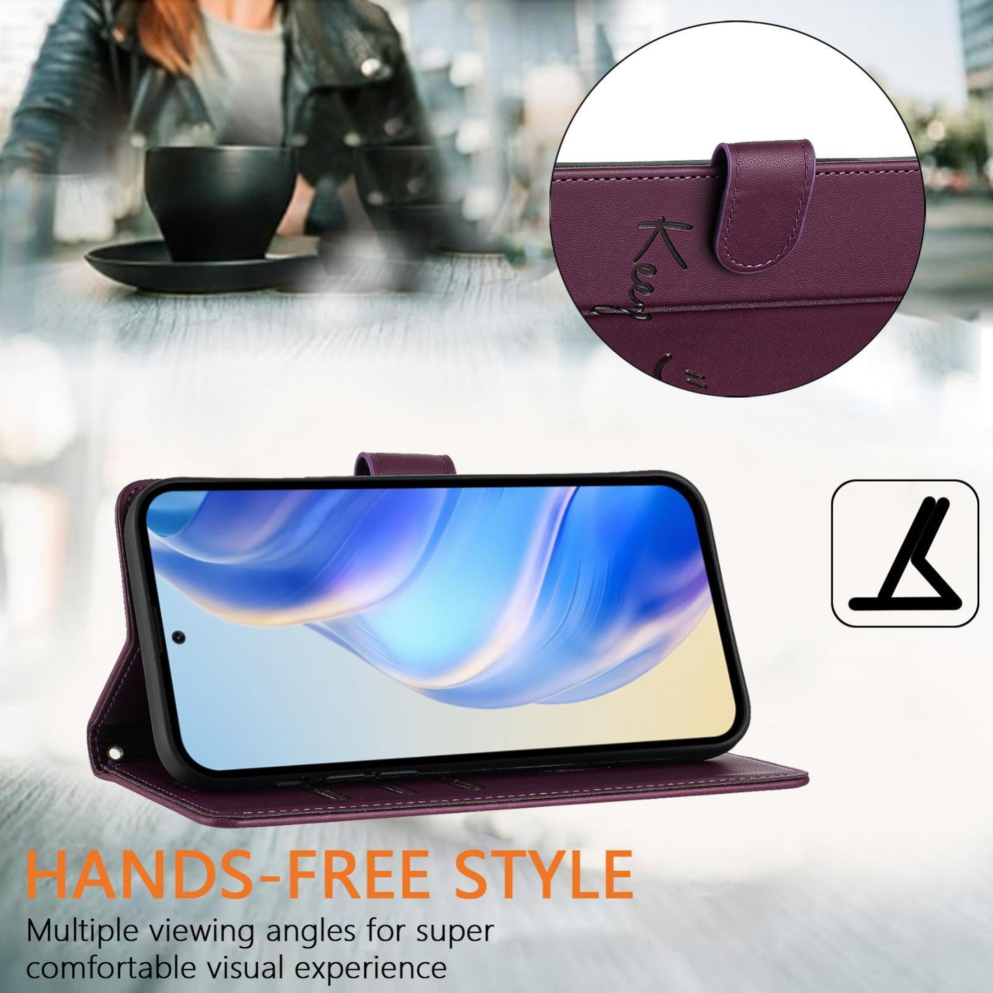 For vivo V50 Lite 5G Smile Embossing RFID Leather Phone Case(Violet)