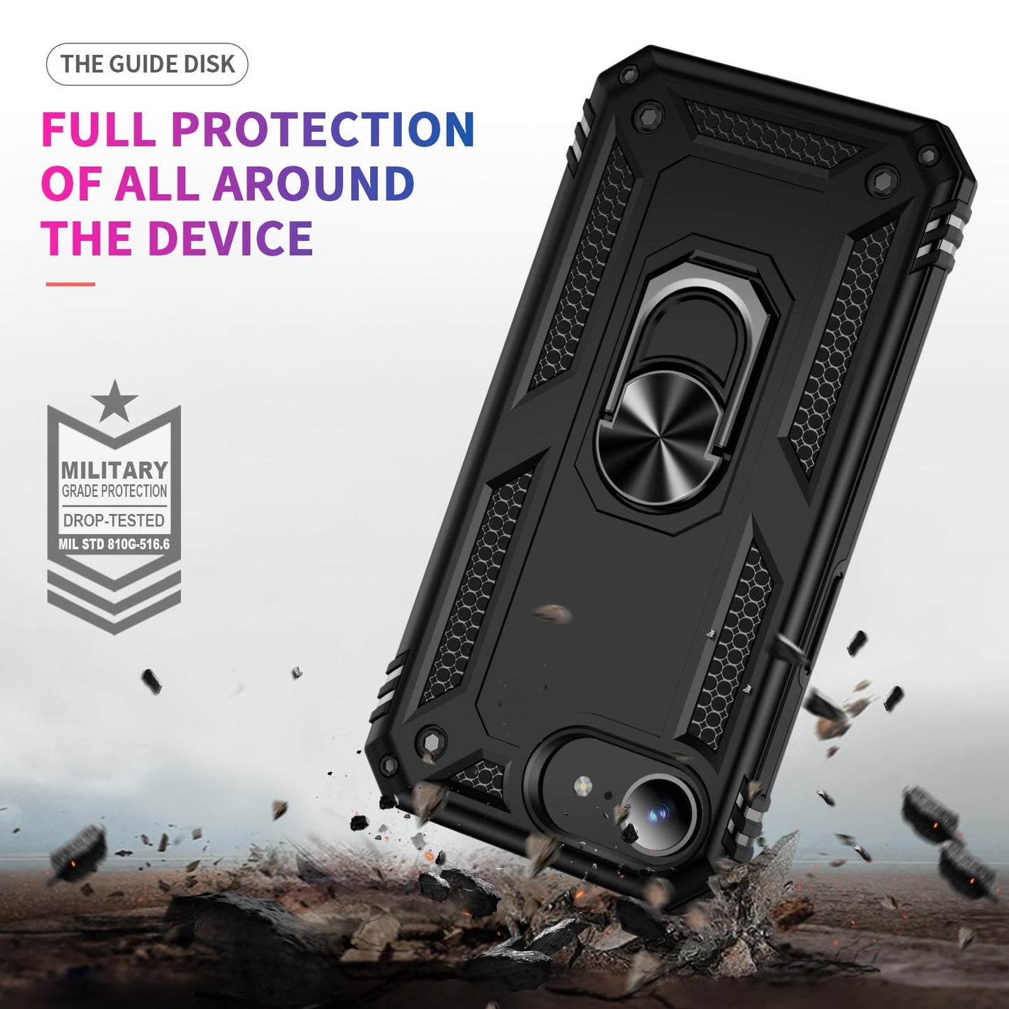 For iPhone 16e Shockproof TPU Hybrid PC Phone Case with Holder(Black)