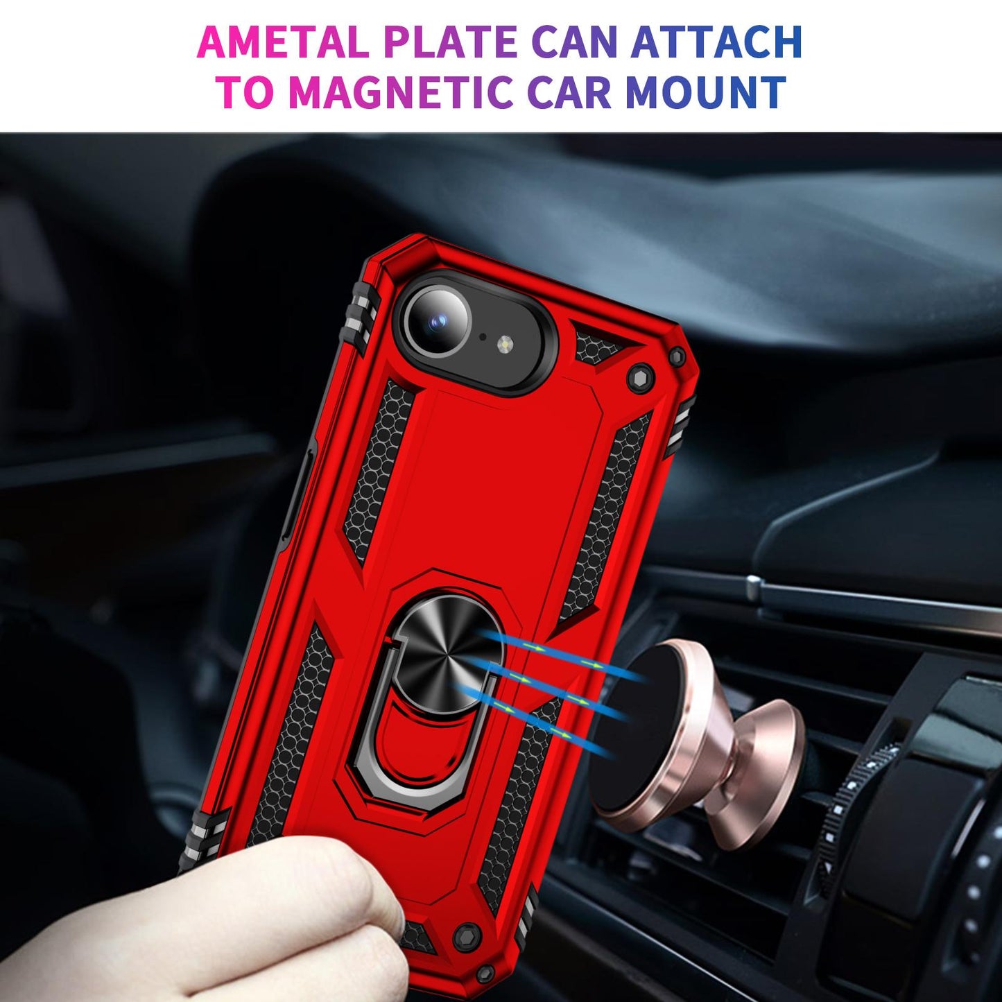 For iPhone 16e Shockproof TPU Hybrid PC Phone Case with Holder(Red)
