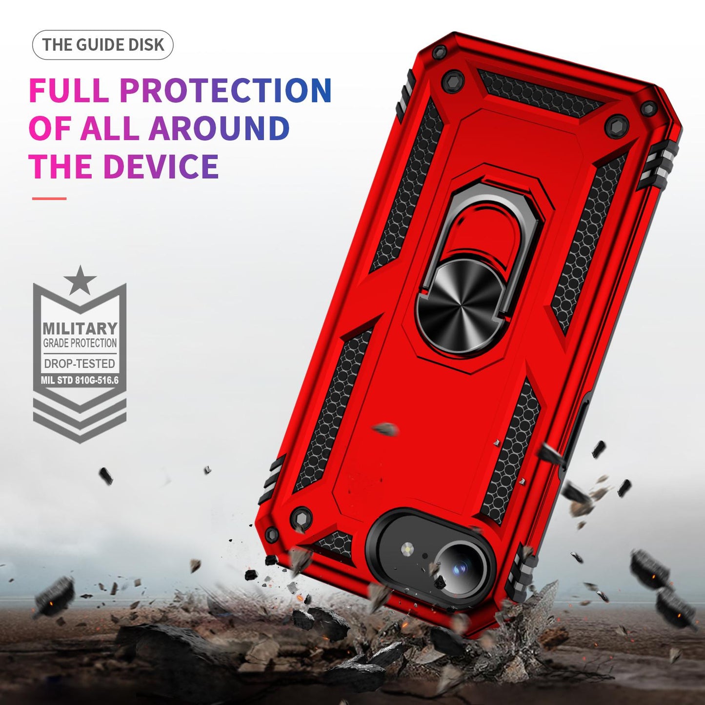 For iPhone 16e Shockproof TPU Hybrid PC Phone Case with Holder(Red)