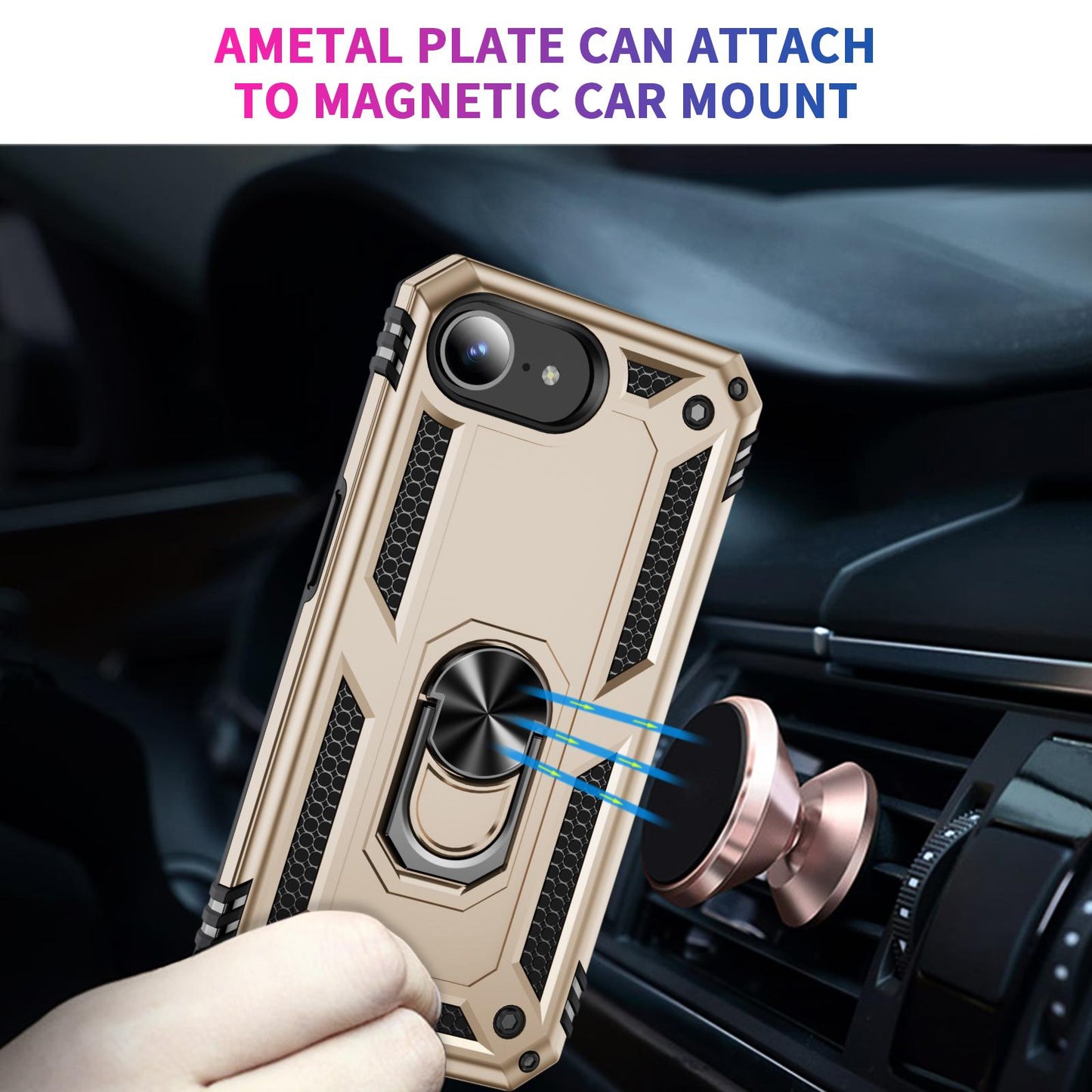 For iPhone 16e Shockproof TPU Hybrid PC Phone Case with Holder(Gold)