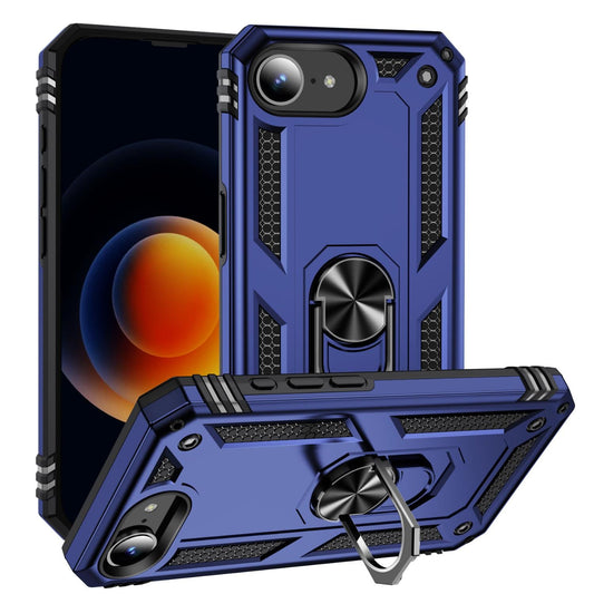 For iPhone 16e Shockproof TPU Hybrid PC Phone Case with Holder(Blue)