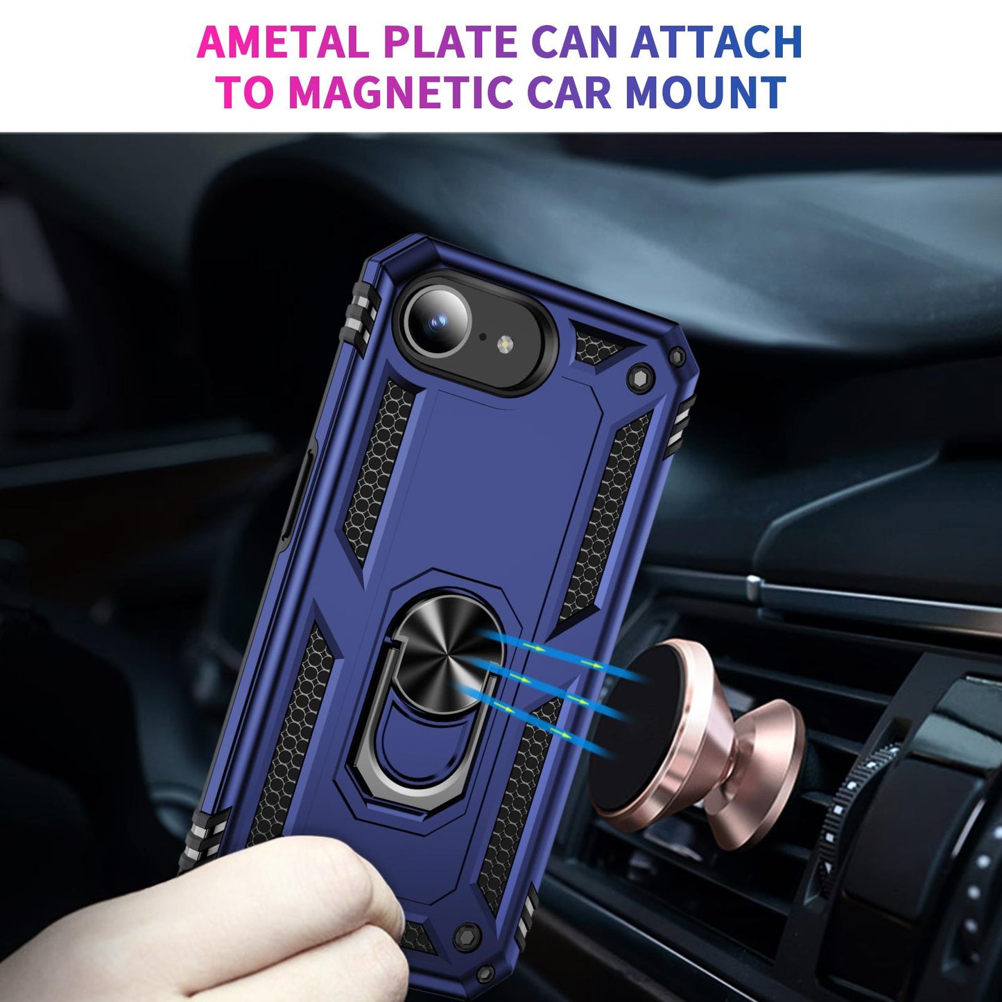 For iPhone 16e Shockproof TPU Hybrid PC Phone Case with Holder(Blue)