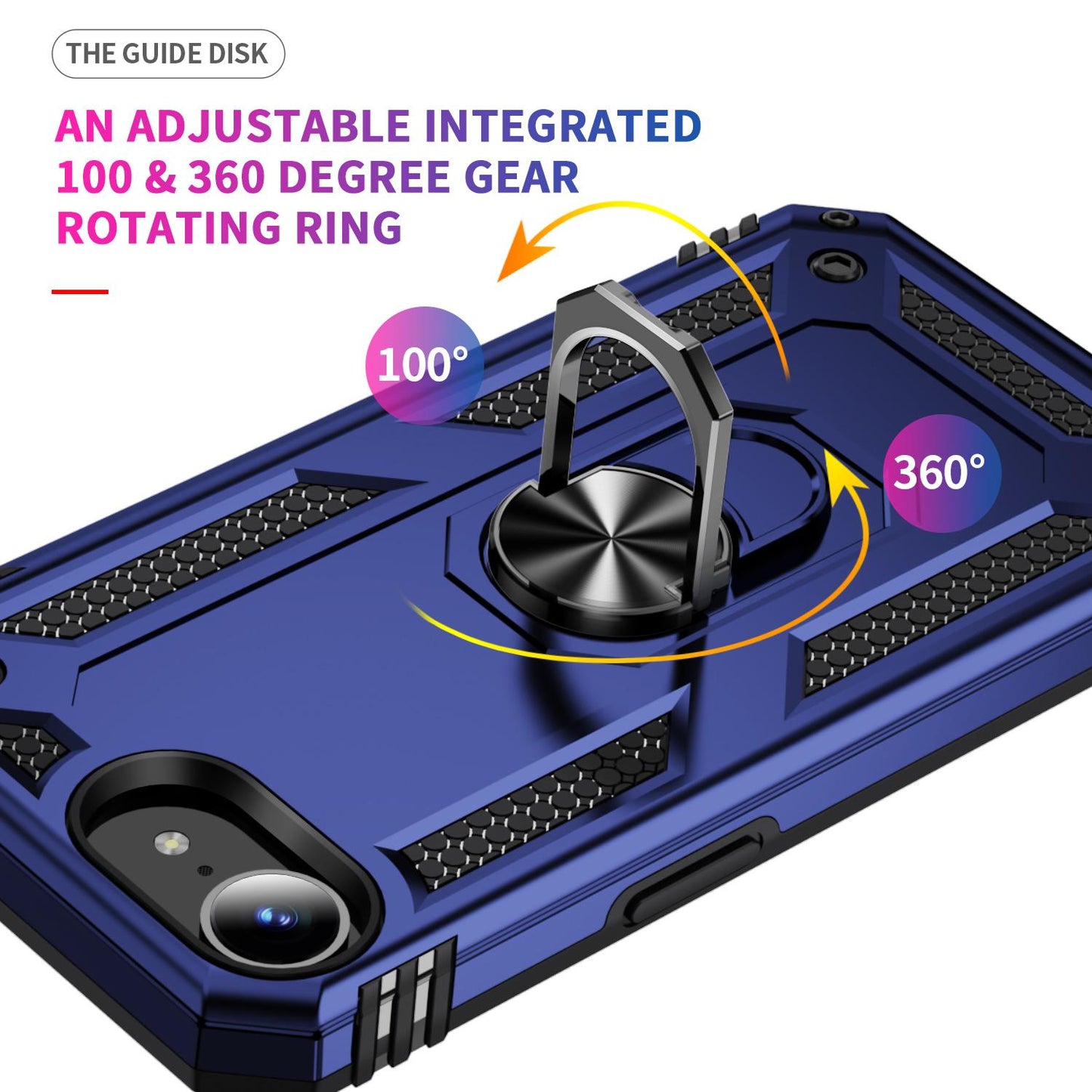 For iPhone 16e Shockproof TPU Hybrid PC Phone Case with Holder(Blue)