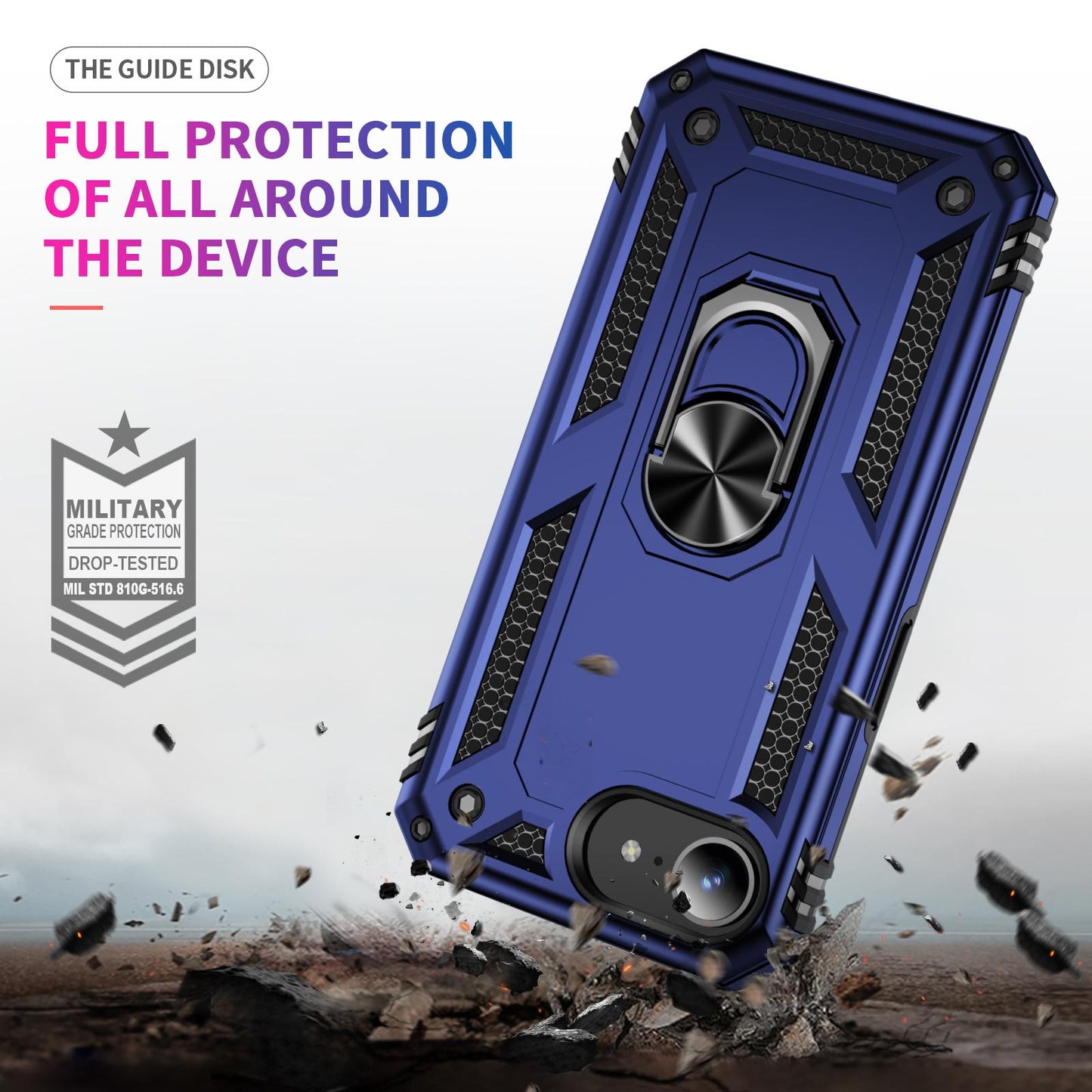 For iPhone 16e Shockproof TPU Hybrid PC Phone Case with Holder(Blue)