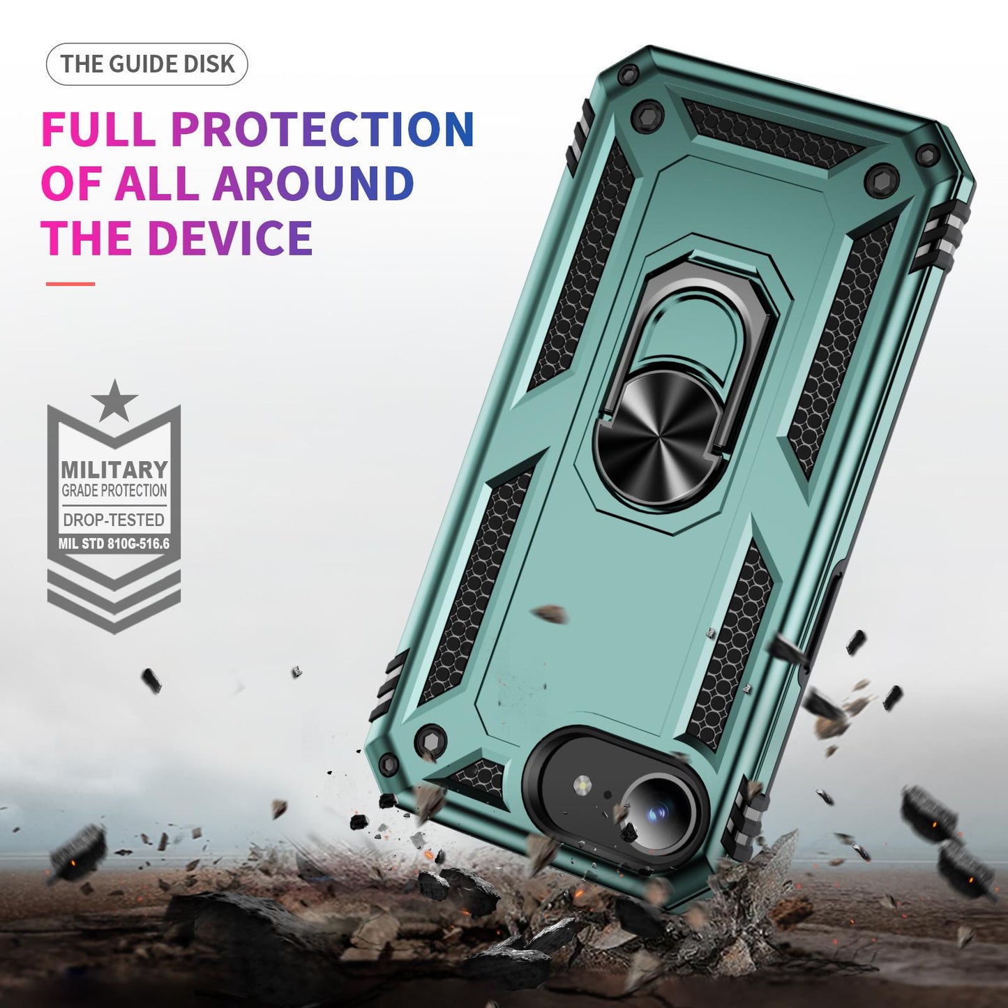 For iPhone 16e Shockproof TPU Hybrid PC Phone Case with Holder(Dark Green)