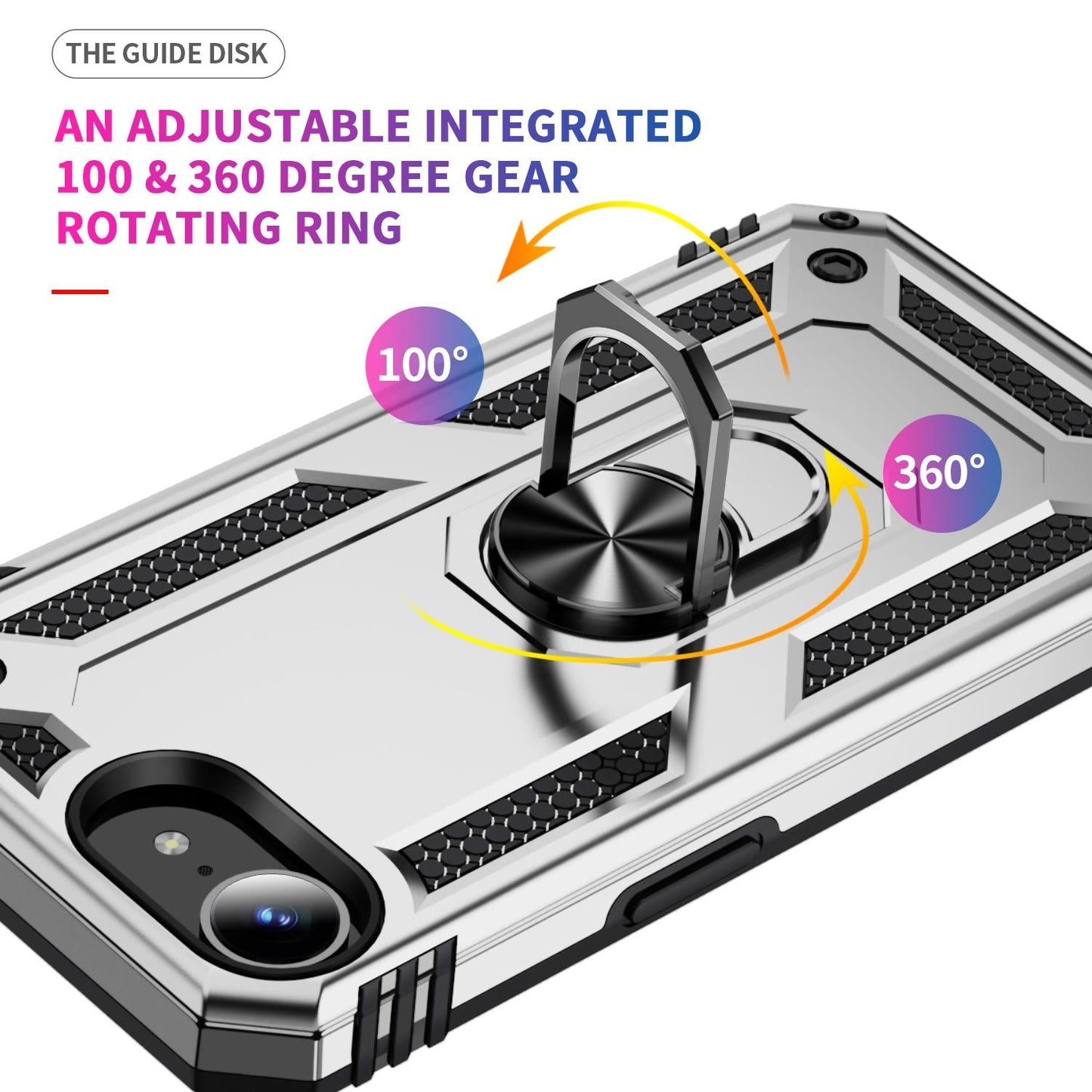 For iPhone 16e Shockproof TPU Hybrid PC Phone Case with Holder(Silver)