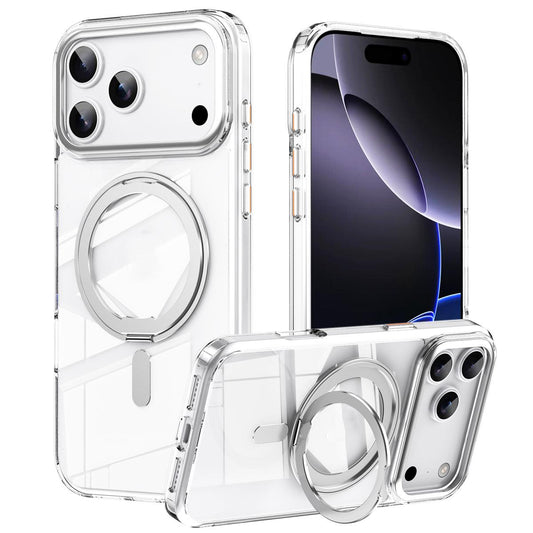 Compatible with iPhone 18 Pro Max Frosted 360 Degree MagSafe Magnetic Holder Phone Case - Silver