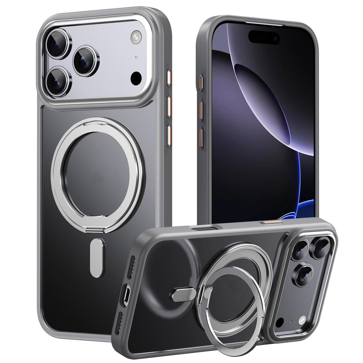 Compatible with iPhone 18 Pro Max Frosted 360 Degree MagSafe Magnetic Holder Phone Case - Grey