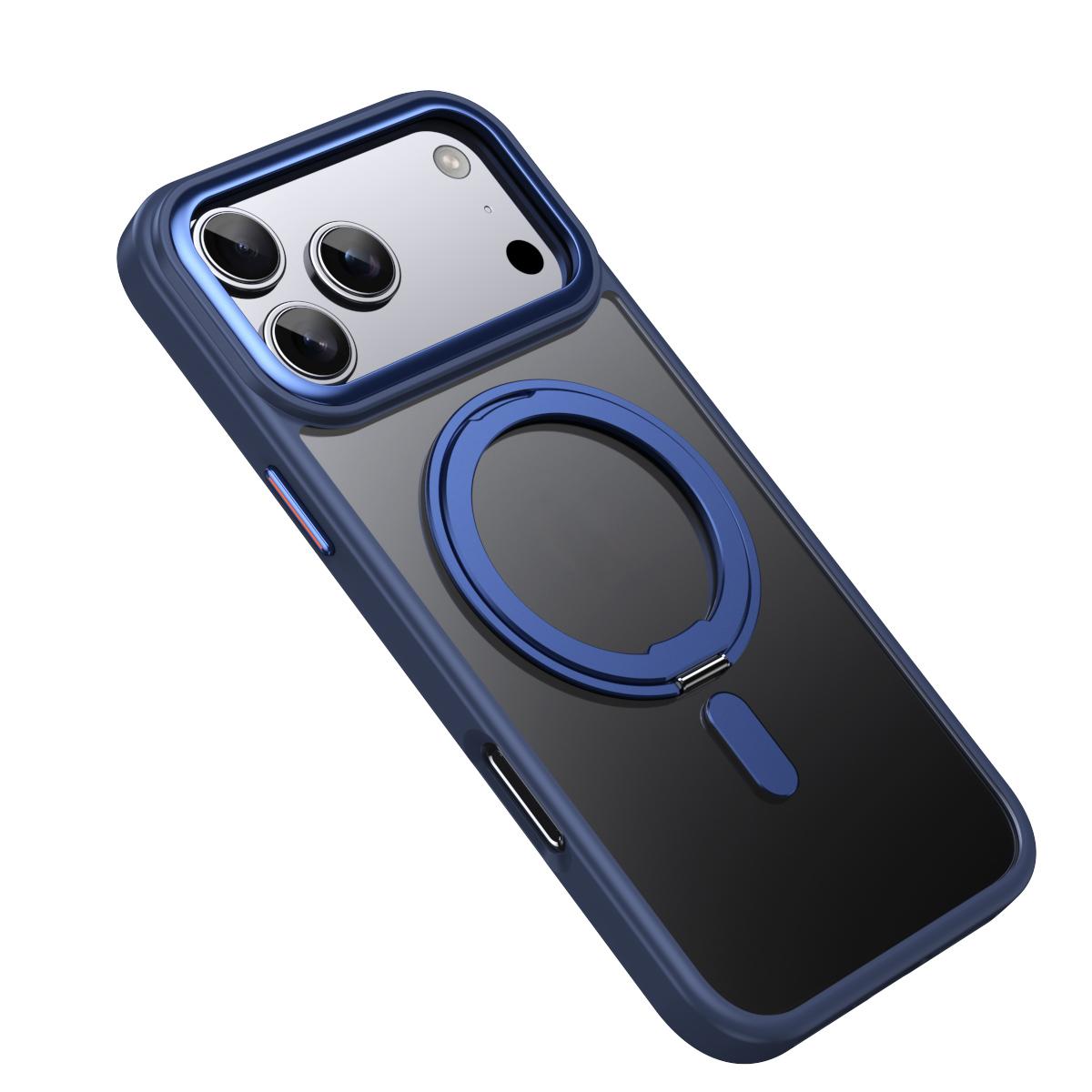 Compatible with iPhone 18 Pro Max Frosted 360 Degree MagSafe Magnetic Holder Phone Case - Blue