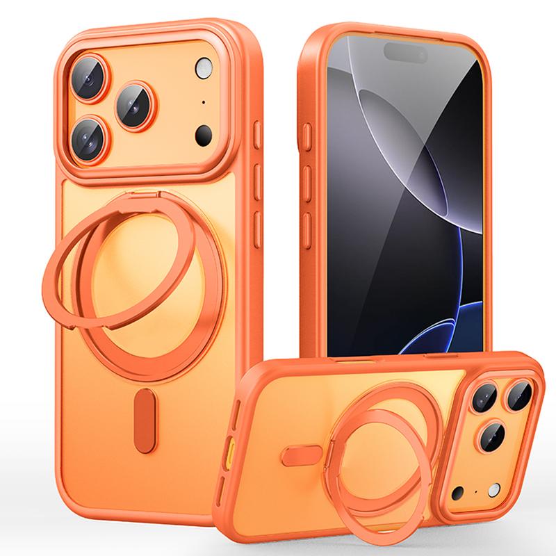 Compatible with iPhone 18 Pro Max Frosted 360 Degree MagSafe Magnetic Holder Phone Case - Orange