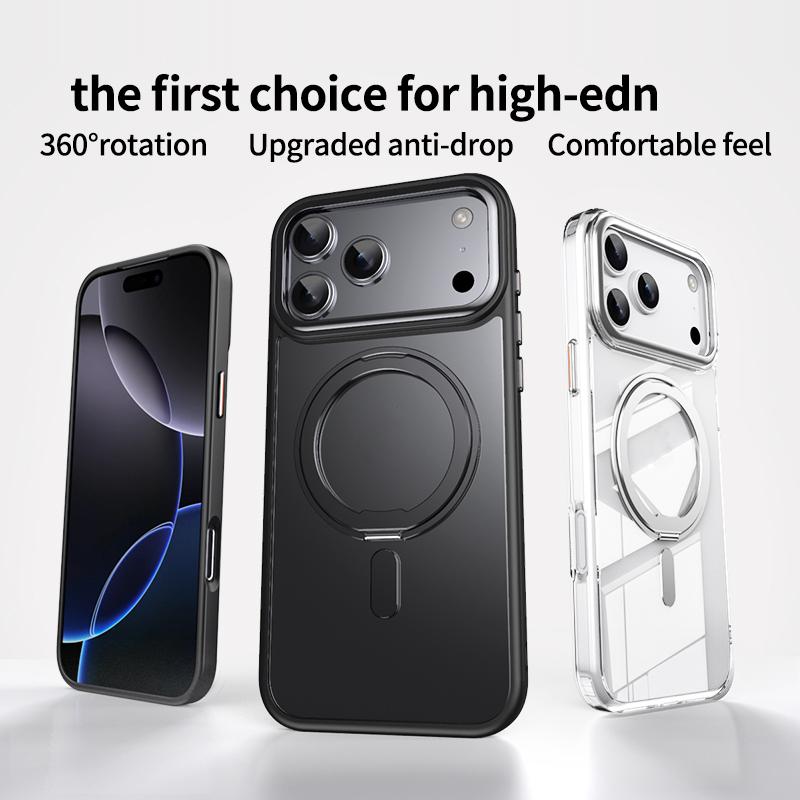 Compatible with iPhone 18 Pro Max Frosted 360 Degree MagSafe Magnetic Holder Phone Case - Orange
