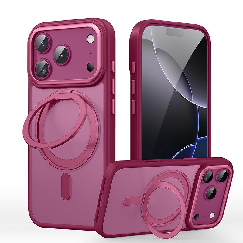 Compatible with iPhone 18 Pro Max Frosted 360 Degree MagSafe Magnetic Holder Phone Case - Dark Red