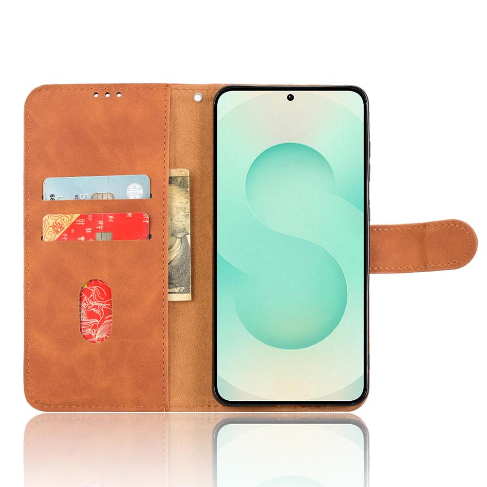 For Samsung Galaxy S25 Edge 5G Skin Feel Magnetic Flip Leather Phone Case(Brown)