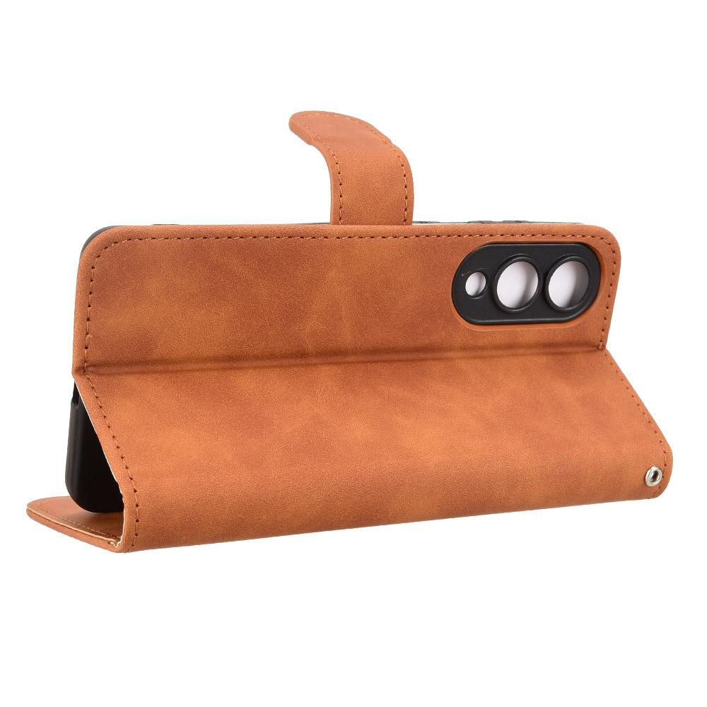 For Samsung Galaxy S25 Edge 5G Skin Feel Magnetic Flip Leather Phone Case(Brown)