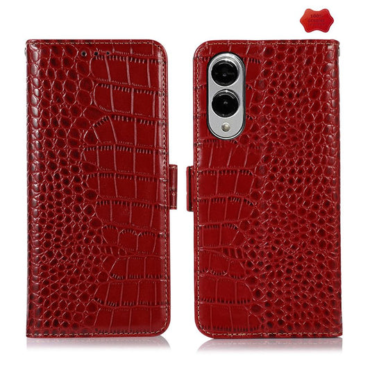 For Samsung Galaxy S25 Edge 5G Crocodile Top Layer Cowhide Leather Phone Case(Brown)