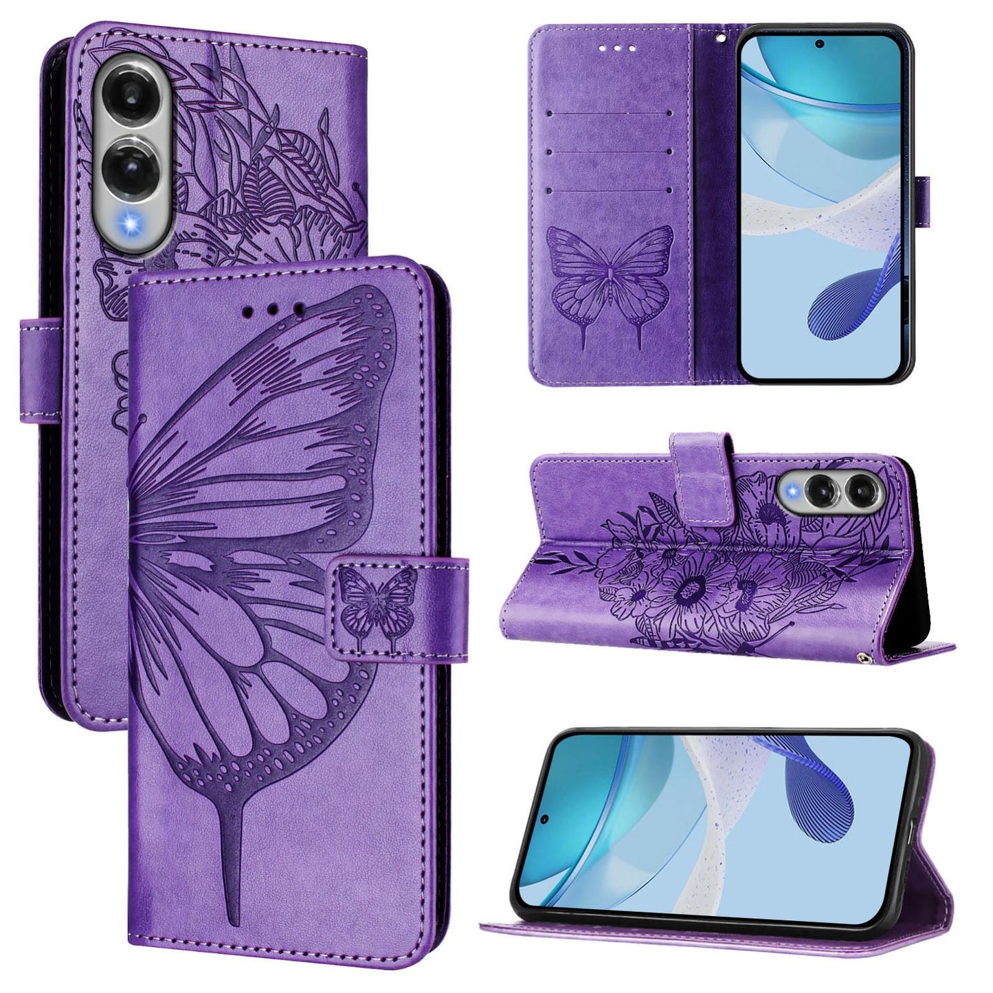 For Samsung Galaxy S25 Edge 5G Embossed Butterfly Leather Phone Case(Purple)