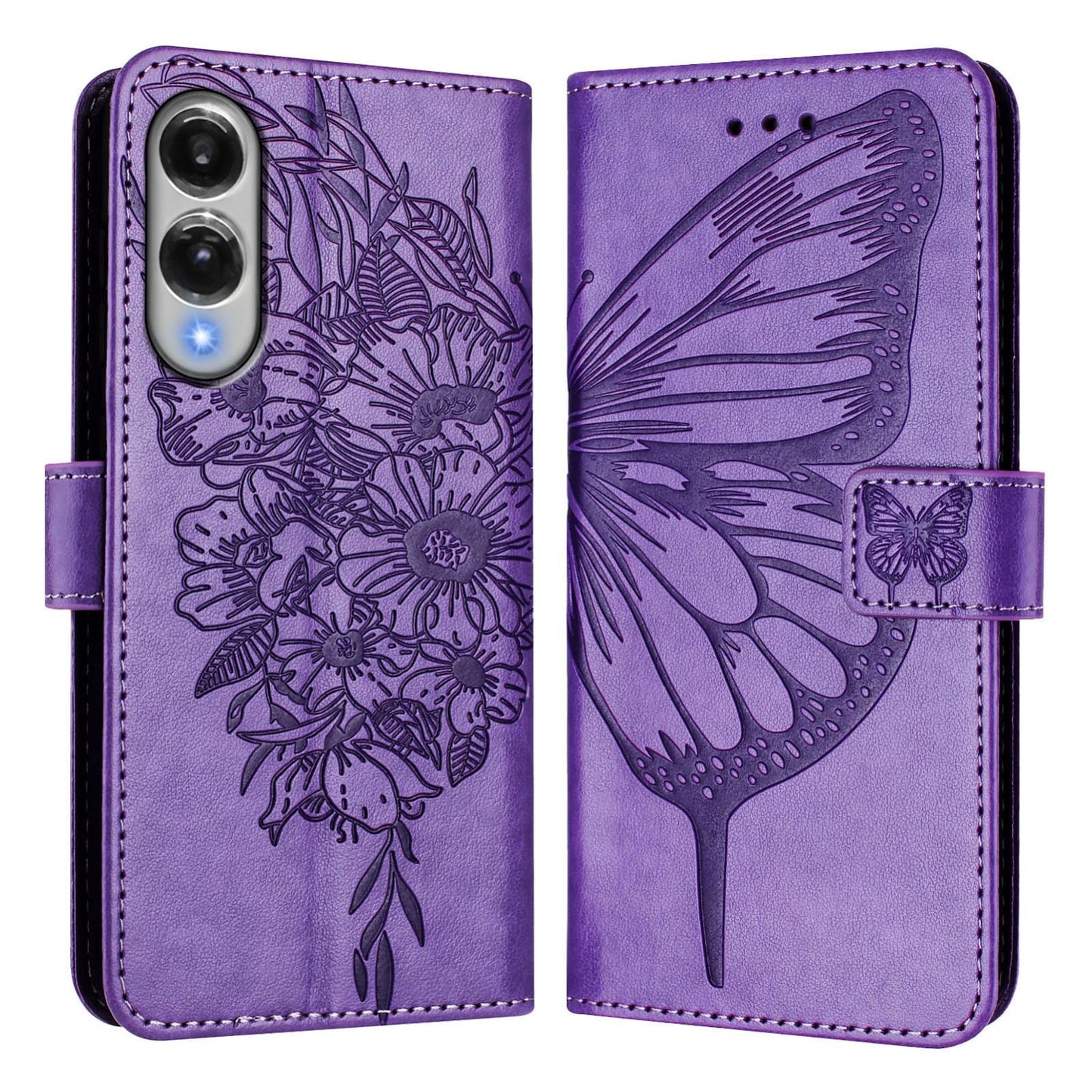 For Samsung Galaxy S25 Edge 5G Embossed Butterfly Leather Phone Case(Purple)