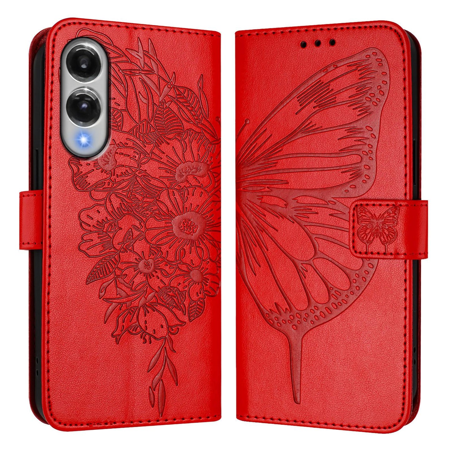 For Samsung Galaxy S25 Edge 5G Embossed Butterfly Leather Phone Case(Red)