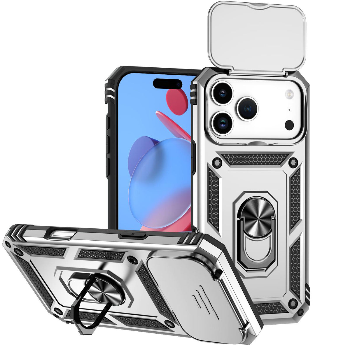 Compatible with iPhone 18 Pro Max Sliding Camshield Holder Phone Case - Silver