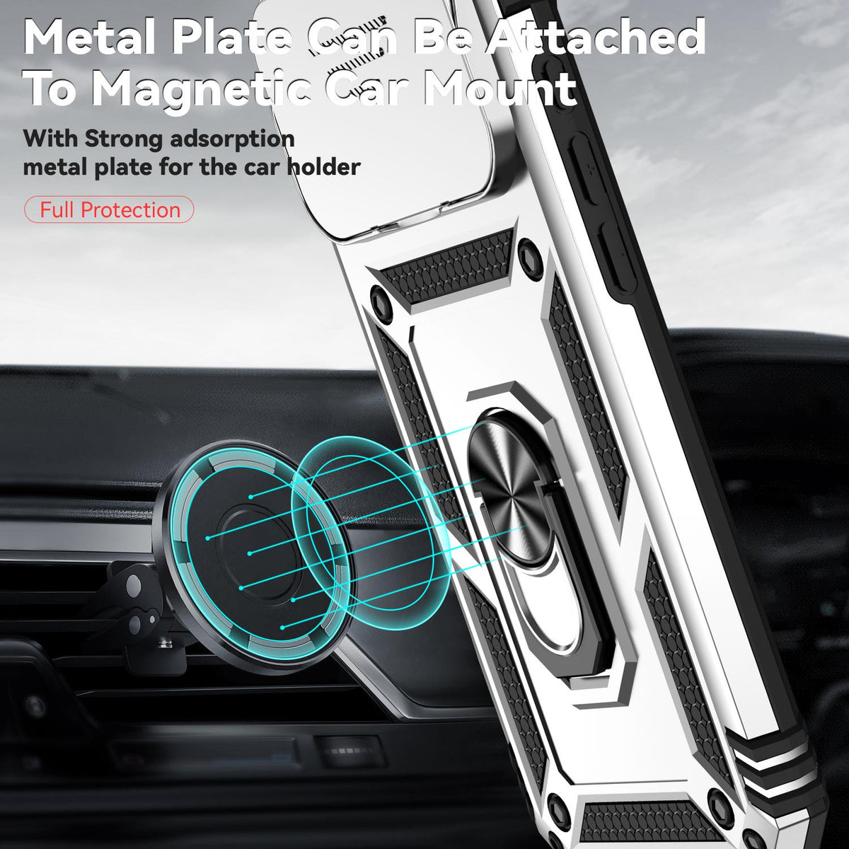 Compatible with iPhone 18 Pro Max Sliding Camshield Holder Phone Case - Silver